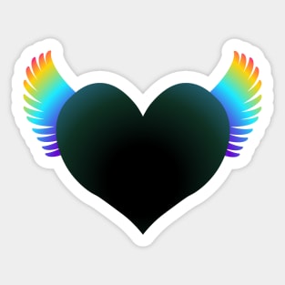 Black Heart on Rainbow Wings Sticker